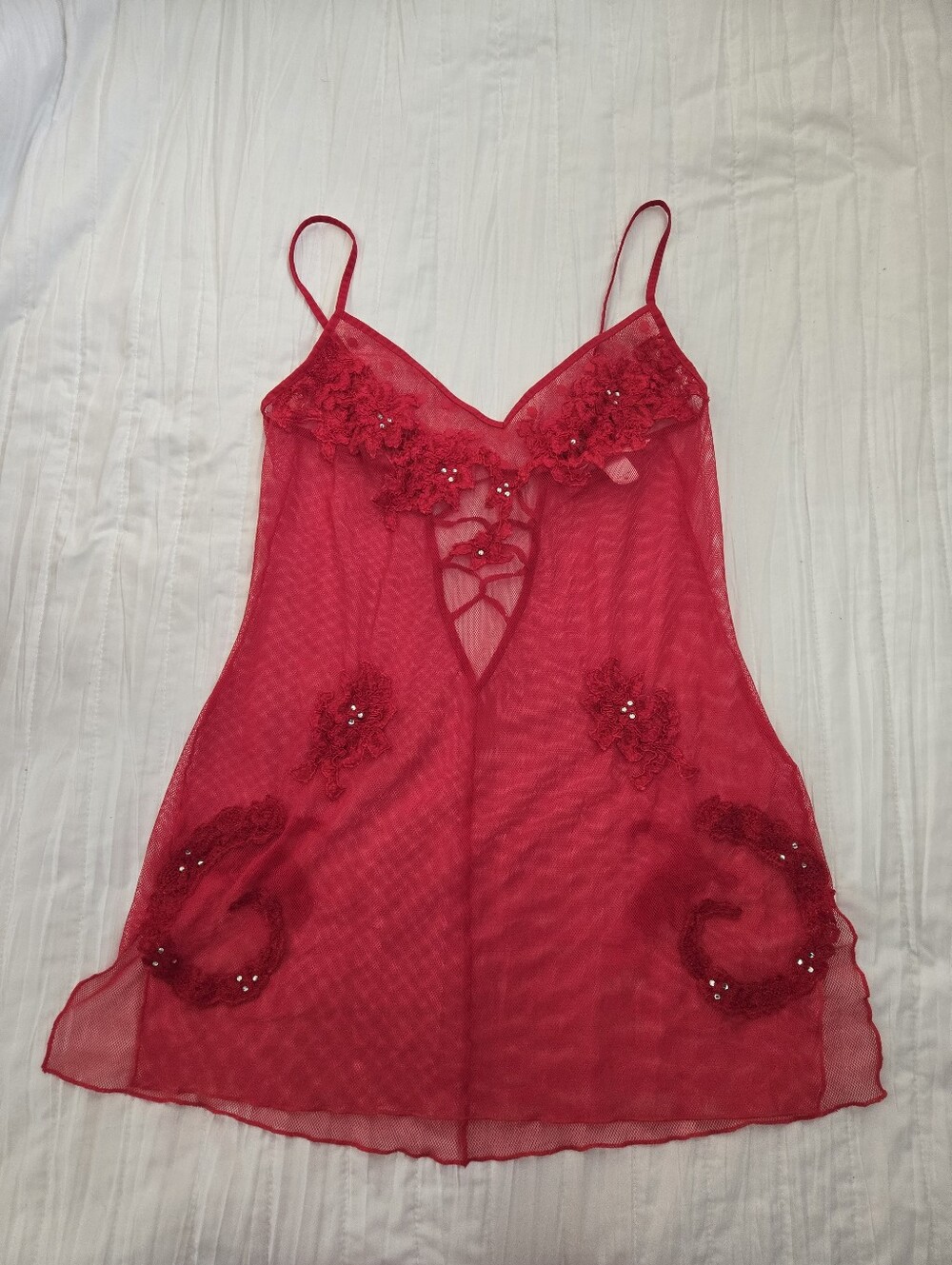 Victoria's Secret Red Sheer Lace & Sequin Chemise